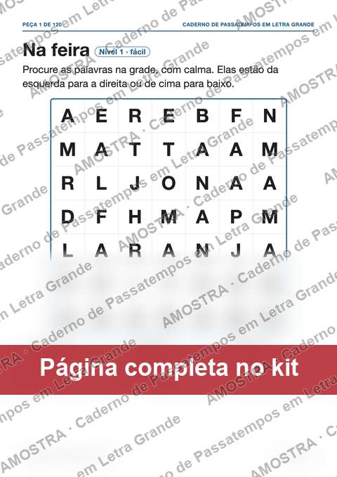 Amostra da página do kit: Na feira
