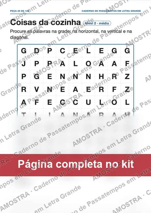 Amostra da página do kit: Coisas da cozinha