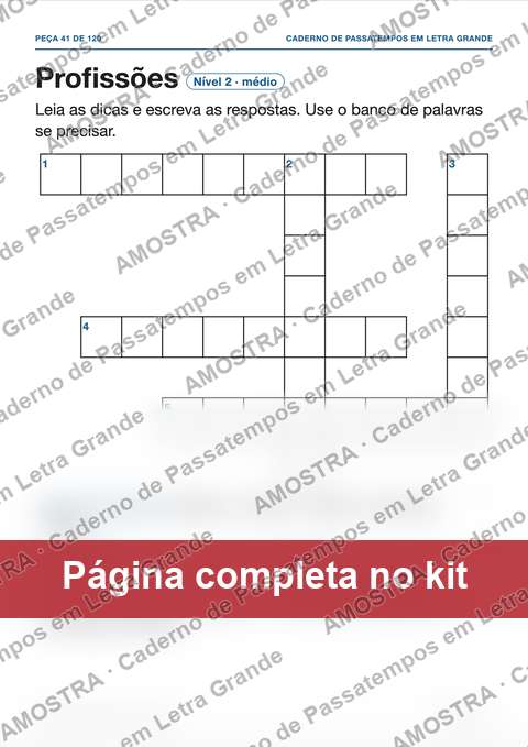 Amostra da página do kit: Profissões